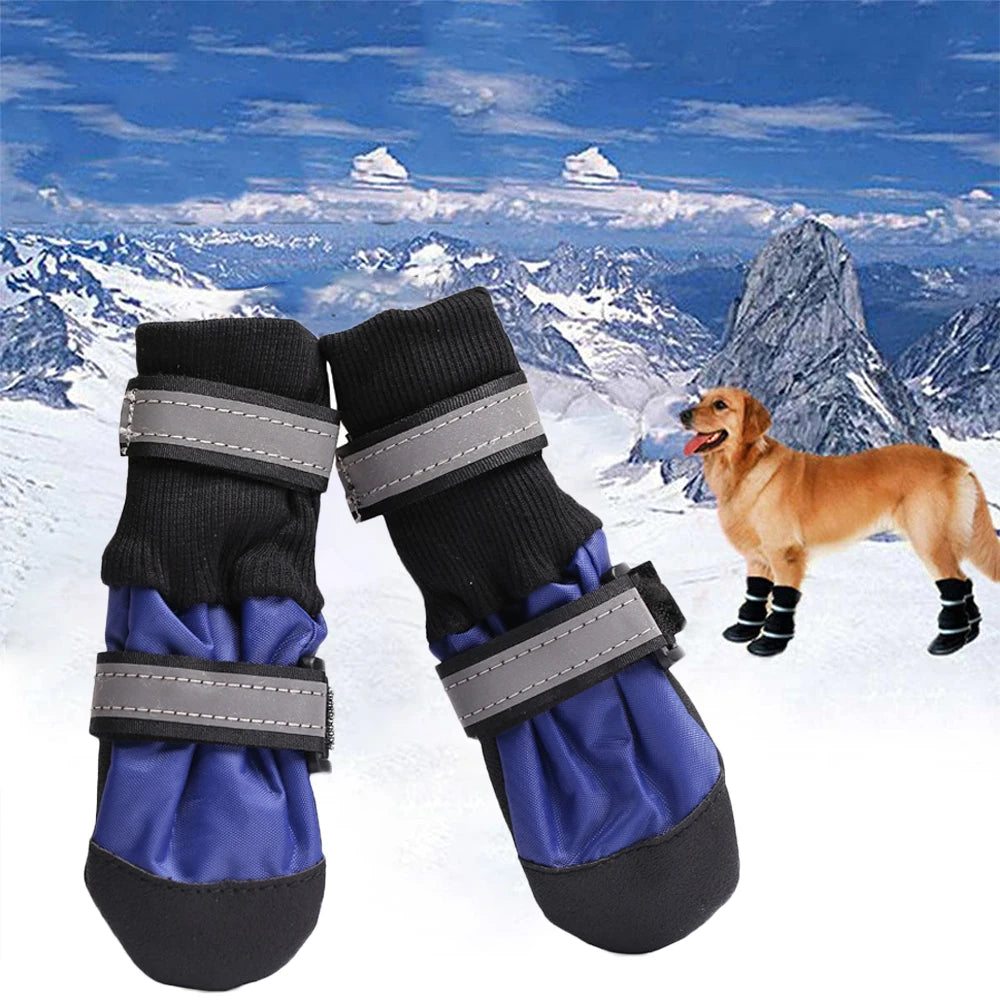 4pcs Winter Pet Dog Shoes Outdoor Waterproof Anti-Slip Pet Boots Paw Protector Reflective For Medium Large Dogs Labrador Husky