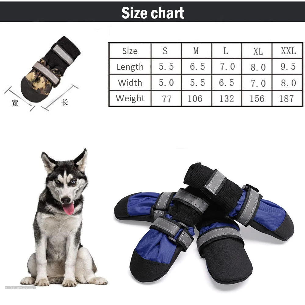 4pcs Winter Pet Dog Shoes Outdoor Waterproof Anti-Slip Pet Boots Paw Protector Reflective For Medium Large Dogs Labrador Husky
