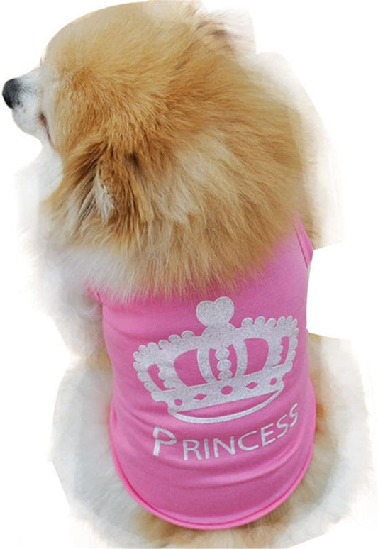 Dog Clothes  Puppy Crown Princess Pattern Tshirt Vest Clothes for Small Dog Girl,Size XS - L (Pink, S)