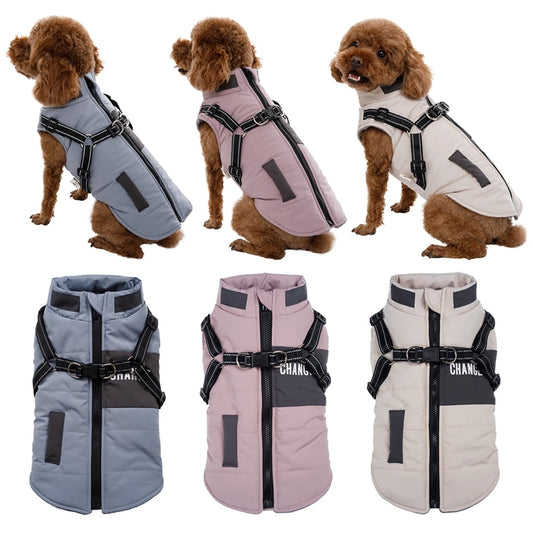 Warm Pullover Fleece Reflective Dog Vest with Harness Warm Fleece Lined Small Dog Sweater Dog Clothes for Small Large Dog