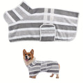 Super Absorbent Quick-Dry Dog Bathrobe,  Soft Striped Towel Robe for Pets with Adjustable Belly Strap cat pet bath large bath to
