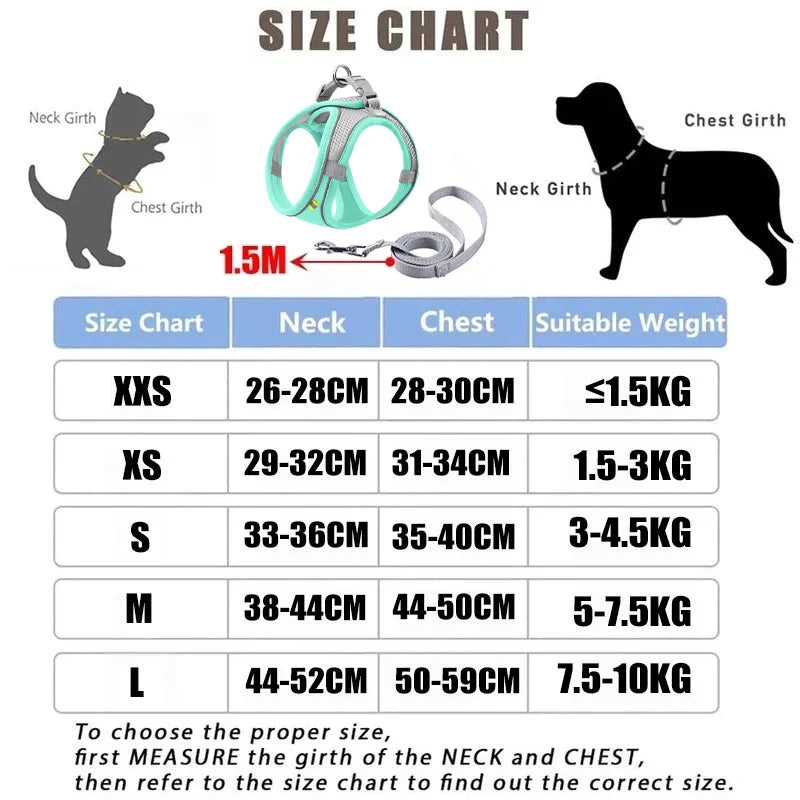 Dog Harness Clothes Vest Chest Cat Collars Rope Small Dogs Reflective Breathable Adjustable Outdoor Walking Dog Accessories