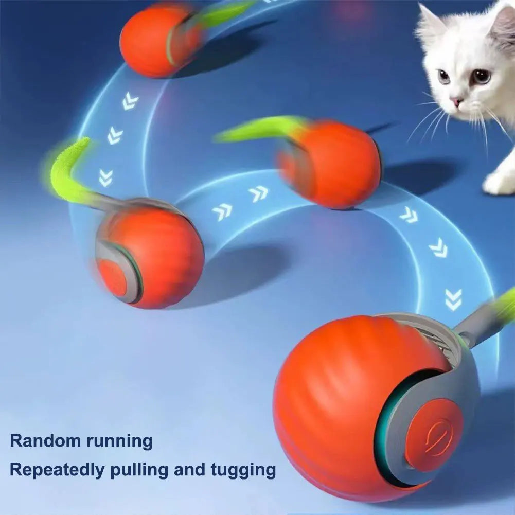 Automatic Moving Cat Toy Ball Smart Cat Toys USB Rechargeable Smart Cat Toys Ball Speedy Tail Cat Toy Cat Interactive Ball Toys