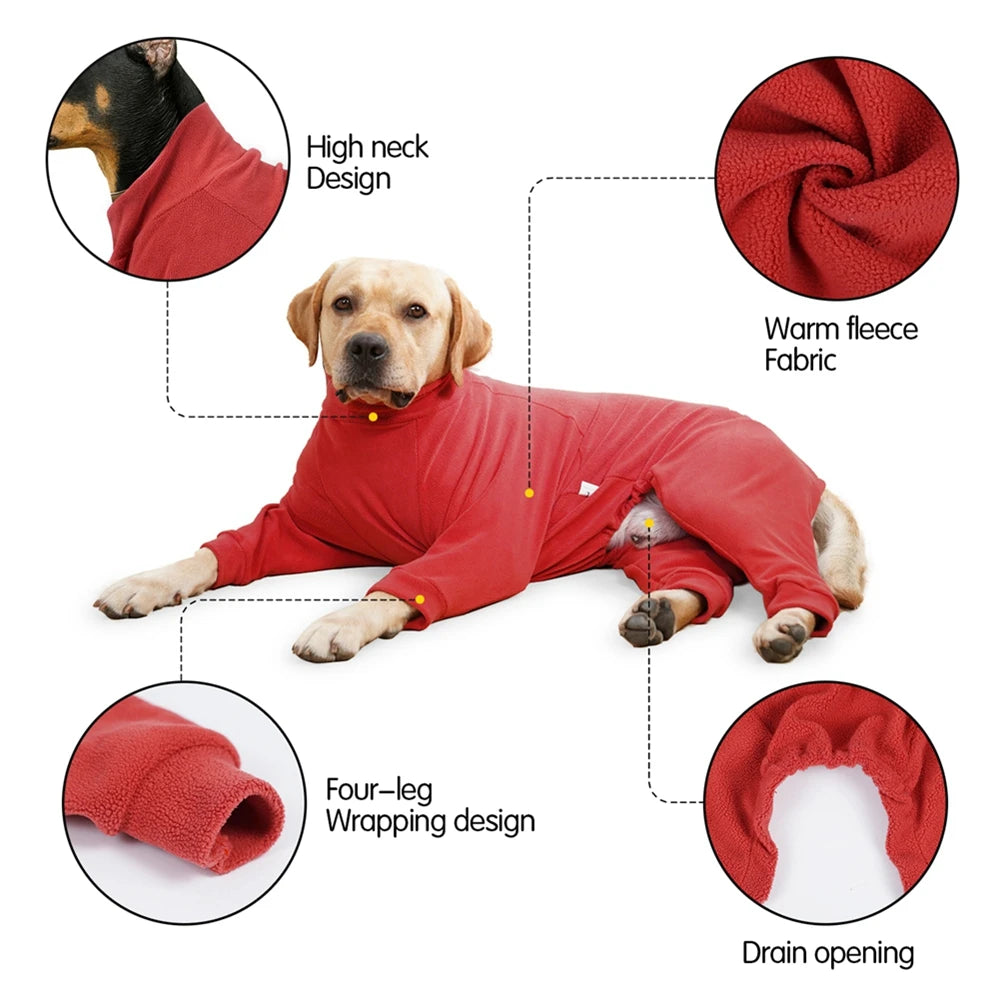 Warm Fleece Dog Coats 4-Legs Pajamas Pet Clothes for Small Medium Large Dogs Cold Weather Outfit Full Body Cover Dog Snowsuit