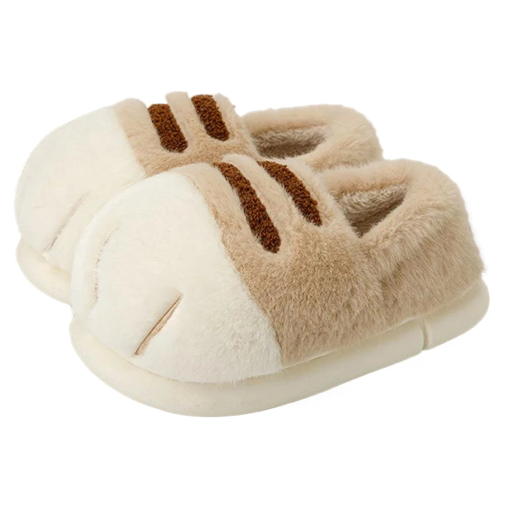 3D Cat Paw Plush Slippers Flat Thermal Slippers Comfortable Fluffy Home Slippers Anti Slip Cute Paw Slippers for Indoor Bedroom