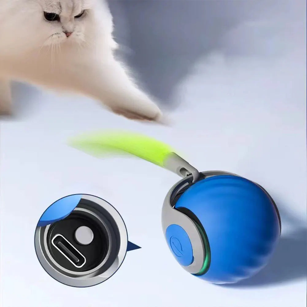 Automatic Moving Cat Toy Ball Smart Cat Toys USB Rechargeable Smart Cat Toys Ball Speedy Tail Cat Toy Cat Interactive Ball Toys