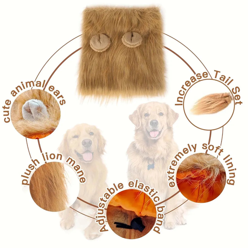Dog Lion Mane Costume: Realistic Wig Hat with Ears for Medium-Large Dogs