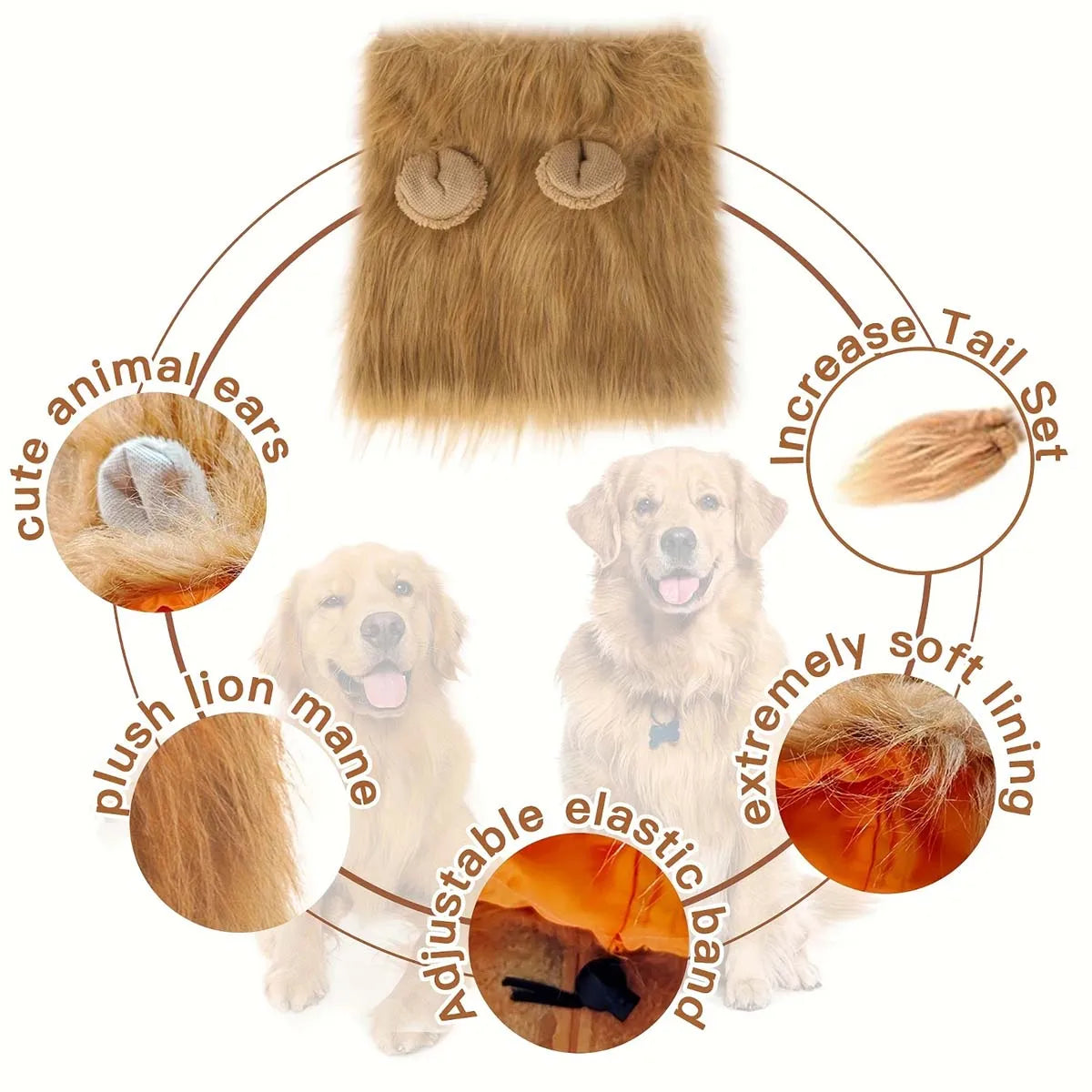 Dog Lion Mane Costume: Realistic Wig Hat with Ears for Medium-Large Dogs