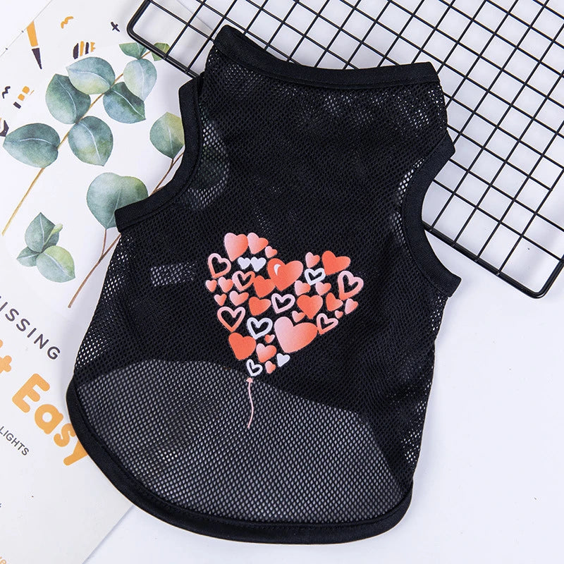 Summer Mesh Pet Dog Vest Cartoon Print Elastic Clothes for Small Dogs Lightweight Chihuahua Small Medium Puppy Cat Clothing