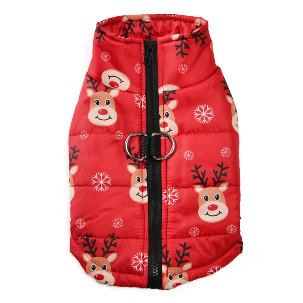 Christmas Dog Costume For Winter Festival Party Pet Jacket For Small Medium Dogs New Year Snowman Print Dogs Outfits With D-ring