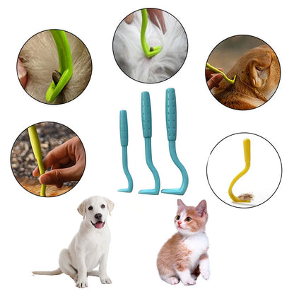 3PCS Pet Fleas Remover Tool Plastic Scratching Hook Remover Pet Cat Dog Grooming Supplies Ticks Removal Tools Tweezers Comb