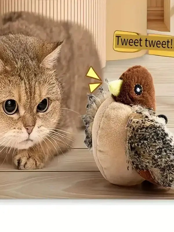 Interactive Touch-Activated Flapping Bird Cat Toy Plush Sparrow Kicking Toy with Realistic Chirping Sound, Suitable for Exercise