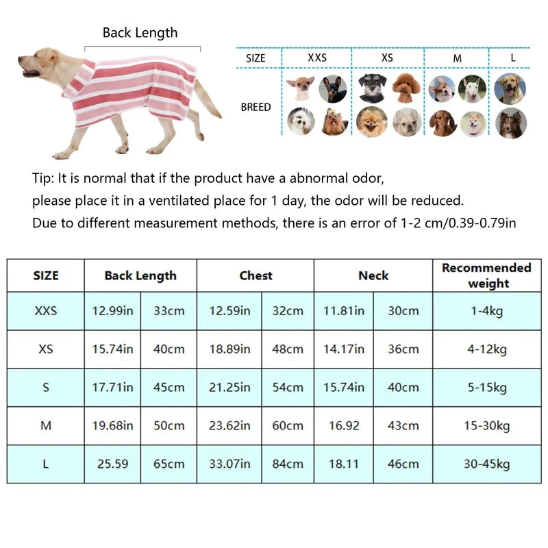 Super Absorbent Quick-Dry Dog Bathrobe,  Soft Striped Towel Robe for Pets with Adjustable Belly Strap cat pet bath large bath to