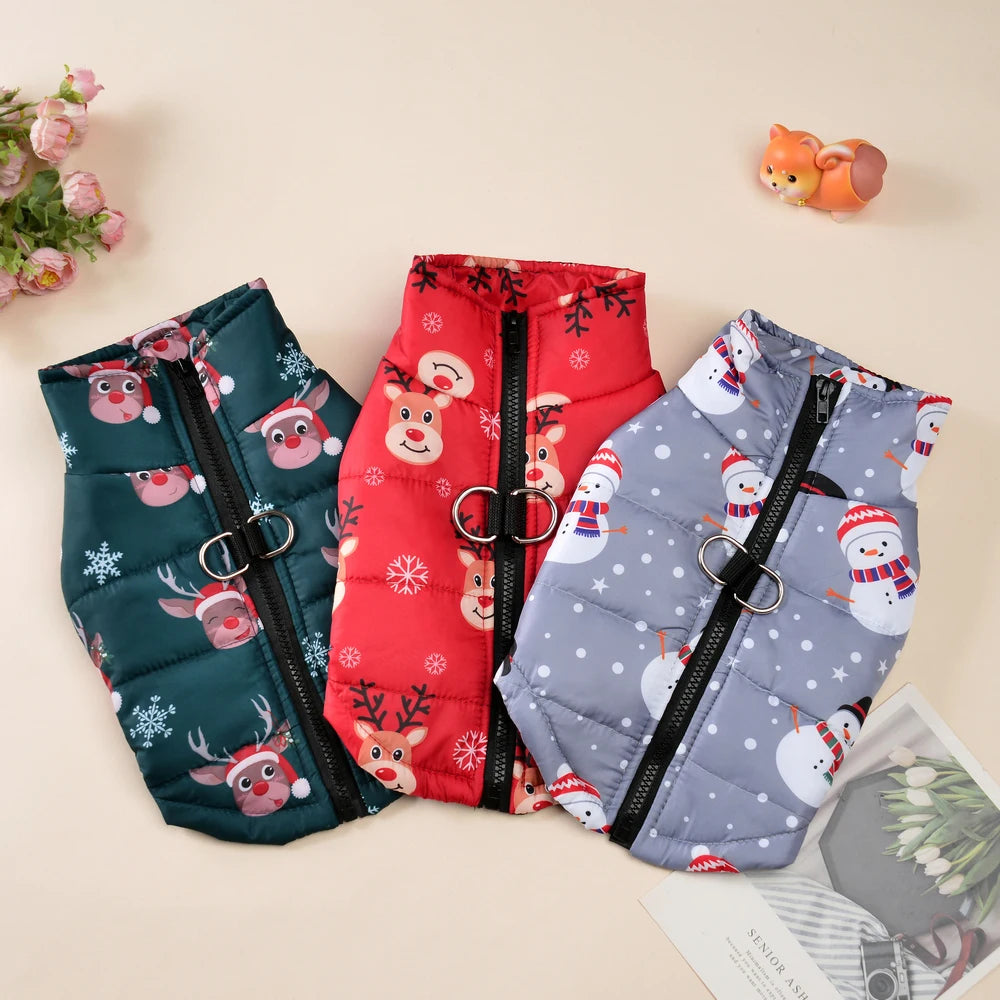 Christmas Dog Costume For Winter Festival Party Pet Jacket For Small Medium Dogs New Year Snowman Print Dogs Outfits With D-ring