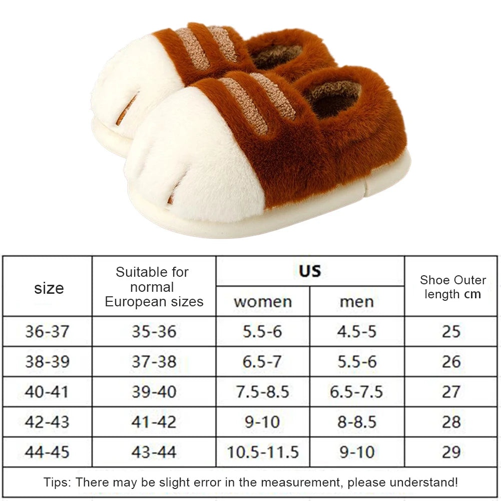 3D Cat Paw Plush Slippers Flat Thermal Slippers Comfortable Fluffy Home Slippers Anti Slip Cute Paw Slippers for Indoor Bedroom