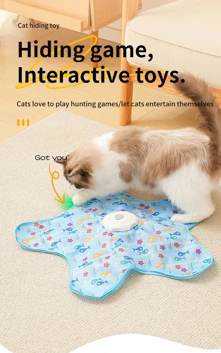 Cat Toys Interactive Hide and Seek Cat Toy with Mouse Squeaky Motion Activated Moving Concealed Feathers Kitten Teaser Toy