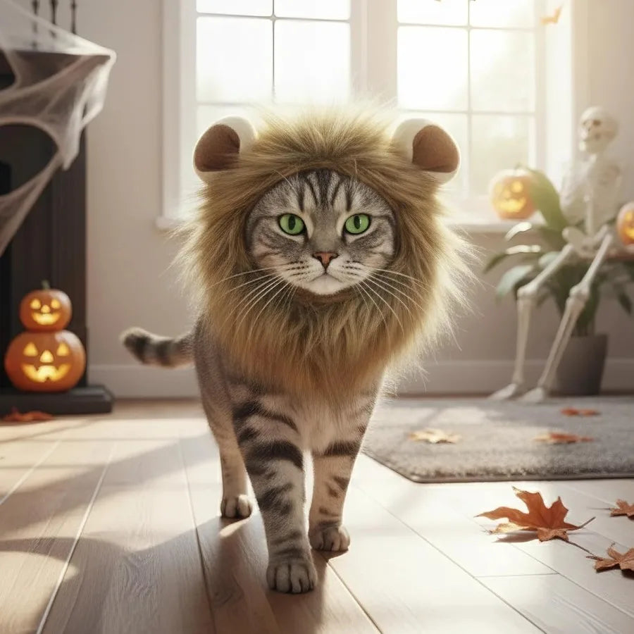 Cat Halloween Costumes Adjustable Lion Mane Wig Pet Costumes for Cats M