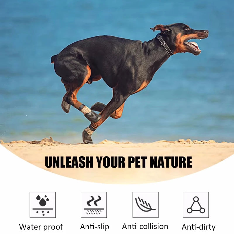 4Pcs Outdoor Pet Dog Boots Dog Shoes Paw Protector Comfortable Waterproof Shoes Anti-slip Boots For Small Medium Large Dogs Cats