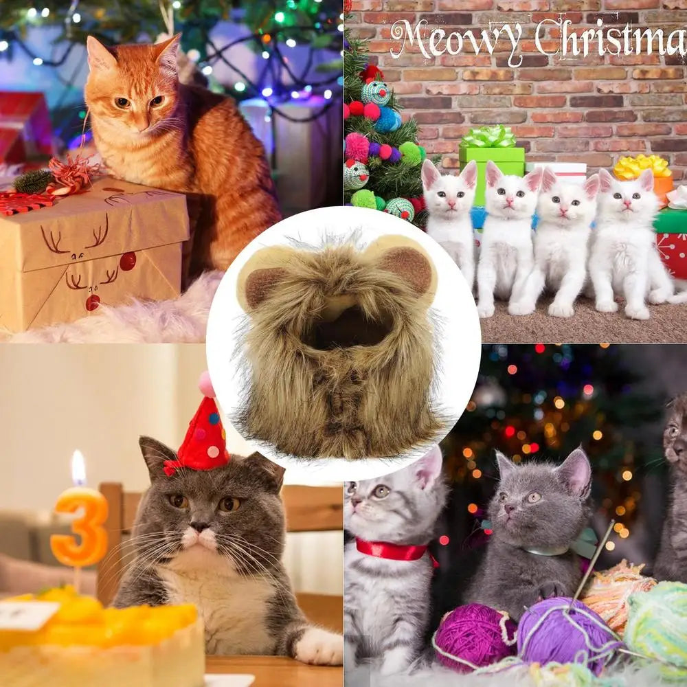 Cat Costume Cute Lion Mane Cat Wig Hat Cosplay Clothes Caps Dress Up Puppy Kitten Halloween Christmas Party Decoration Supplies