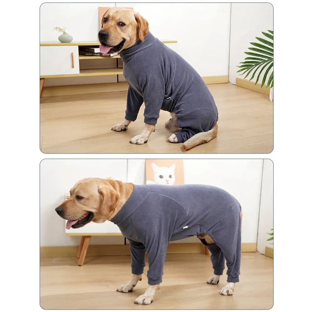 Warm Fleece Dog Coats 4-Legs Pajamas Pet Clothes for Small Medium Large Dogs Cold Weather Outfit Full Body Cover Dog Snowsuit