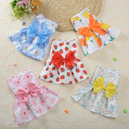 Cute Print Rabbit Clothes Summer Pet Dresses with Bow for Cats Rabbits Small Animals Clothing Outfit Bunny Dress Pet Supplies