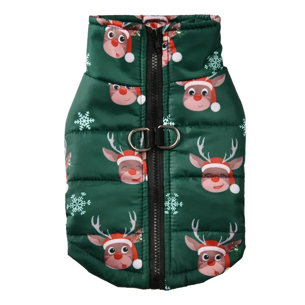 Christmas Dog Costume For Winter Festival Party Pet Jacket For Small Medium Dogs New Year Snowman Print Dogs Outfits With D-ring