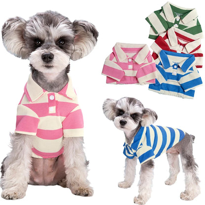 Dog Summer Striped Polo Shirt for Small Medium Dogs Clothes Puppy Casual T-shirt Pet Vest Chihuahua Yorkshire Bulldog Costumes