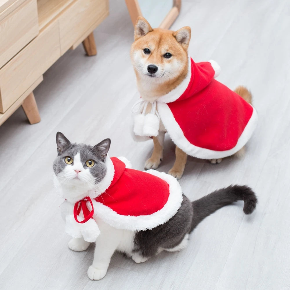 Christmas Pet Cloak Santa Cosplay Elk Costume Dog Puppy Hoodie Coat Clothes for Small Dog Cat Costumes Soft Plush Warm Outfit