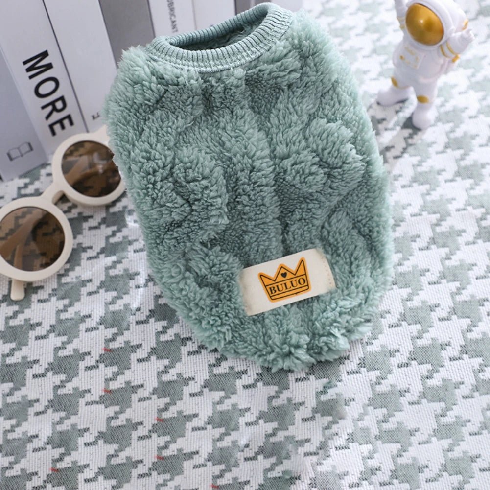 Solid Cute Wavy Double-sided Puppy Kitten Warm Coat Sweater Autumn Winter Fleece Pullover Pet Clothes for Small Medium Dogs Cats