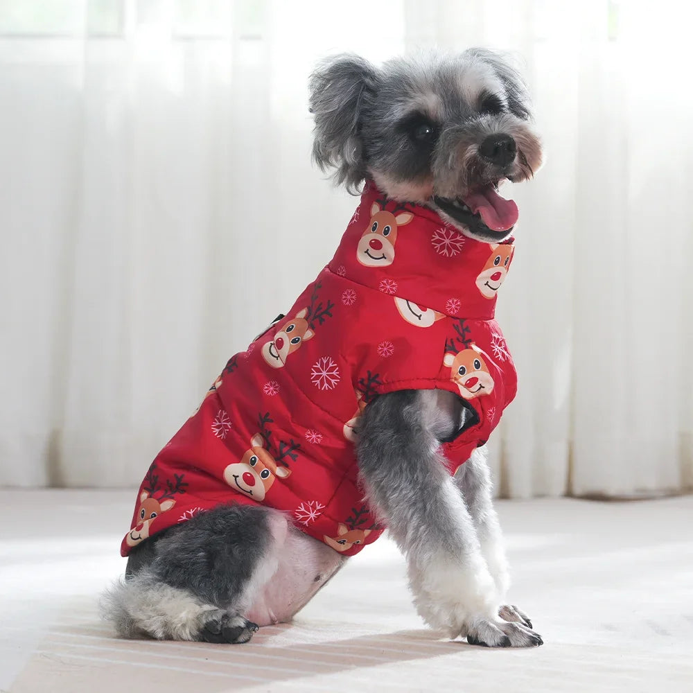 Christmas Dog Costume For Winter Festival Party Pet Jacket For Small Medium Dogs New Year Snowman Print Dogs Outfits With D-ring