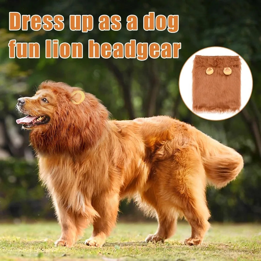 Dog Lion Mane Costume Realistic Mane with Ears for Medium to Large Sized Dogs Pet Halloween Costumes Birthday Party Cosplay App