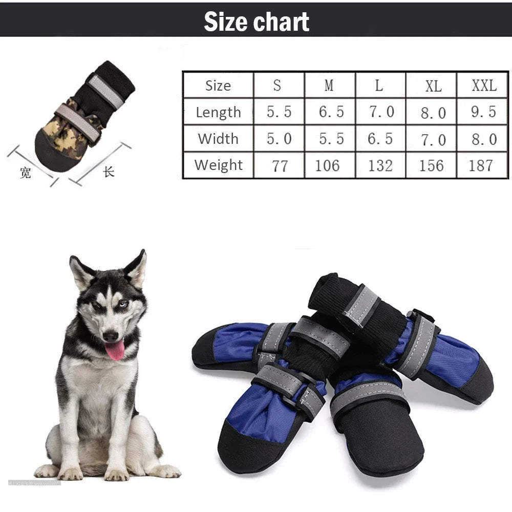 4pcs Winter Pet Dog Shoes Outdoor Waterproof Anti-Slip Pet Boots Paw Protector Reflective For Medium Large Dogs Labrador Husky
