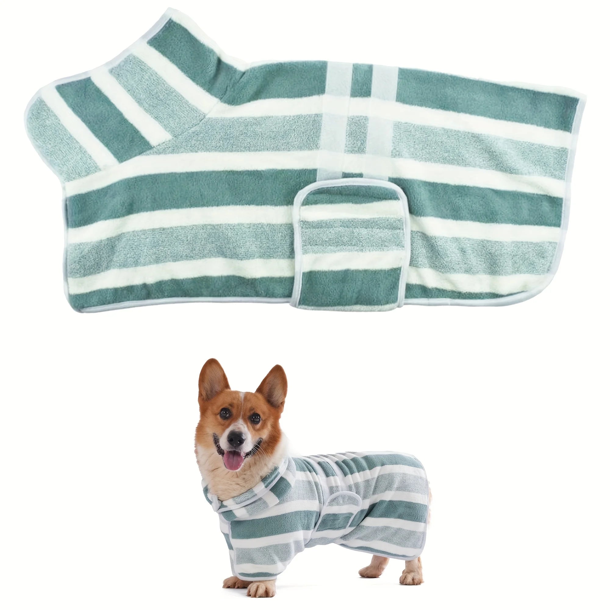 Super Absorbent Quick-Dry Dog Bathrobe,  Soft Striped Towel Robe for Pets with Adjustable Belly Strap cat pet bath large bath to