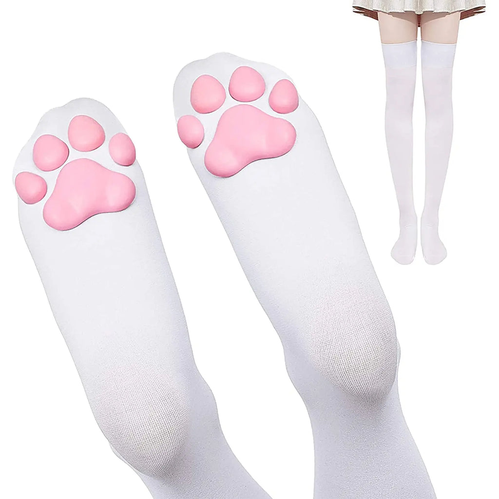 1 Pair 3D Cat Paw Meat Pad Knee High Socks, Home Floor Socks,Creative Funny Socks For Girls