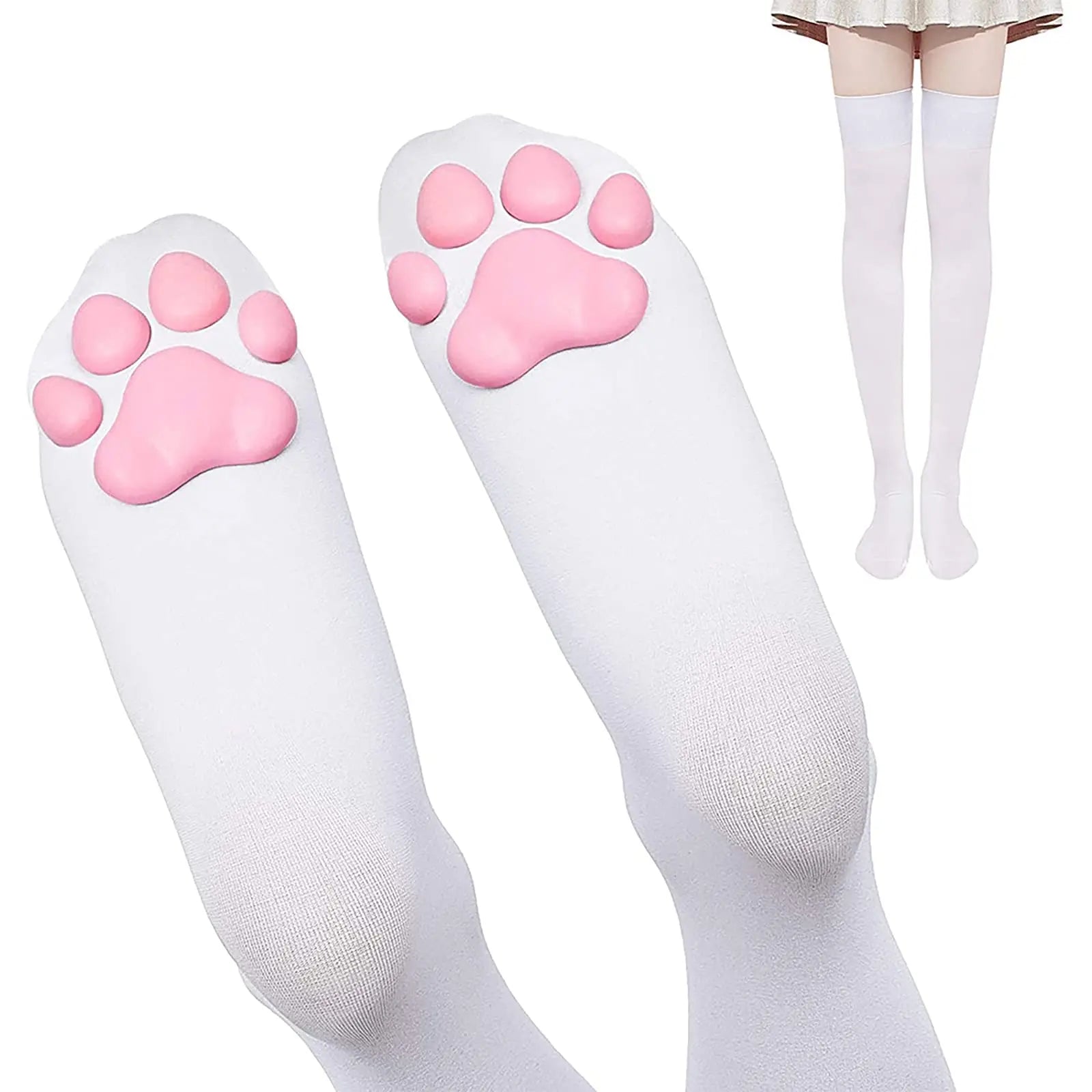 1 Pair 3D Cat Paw Meat Pad Knee High Socks, Home Floor Socks,Creative Funny Socks For Girls