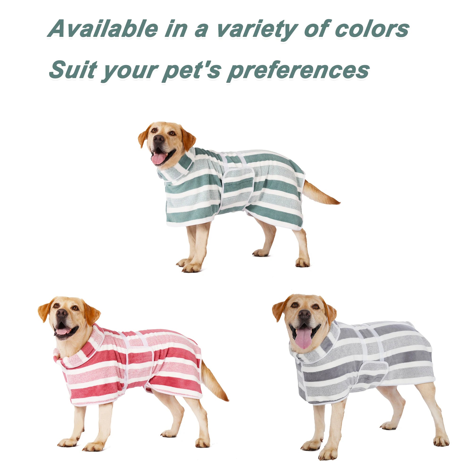 Super Absorbent Quick-Dry Dog Bathrobe,  Soft Striped Towel Robe for Pets with Adjustable Belly Strap cat pet bath large bath to