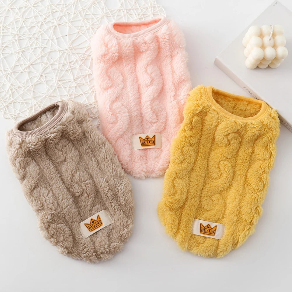 Solid Cute Wavy Double-sided Puppy Kitten Warm Coat Sweater Autumn Winter Fleece Pullover Pet Clothes for Small Medium Dogs Cats