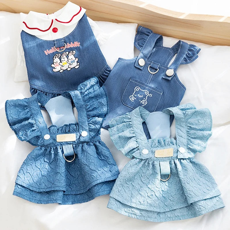 Pet Denim Dress for Dog Small Dog Luxury Dog Suspender Skirt Cute Print Puppy Clothes Summer Cat Dress Chihuahua Pet Dog Clothes