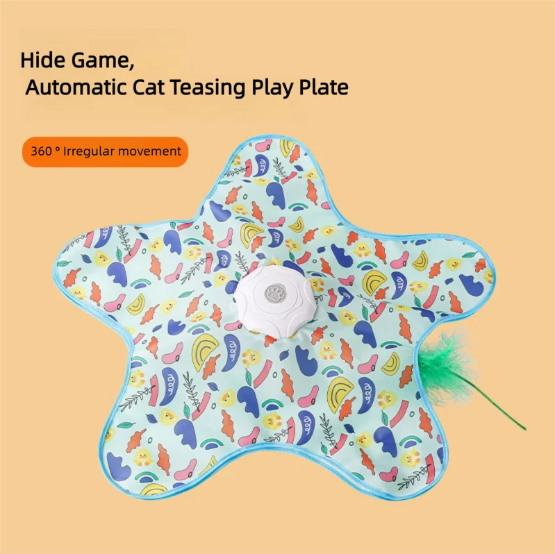 Cat Toys Interactive Hide and Seek Cat Toy with Mouse Squeaky Motion Activated Moving Concealed Feathers Kitten Teaser Toy