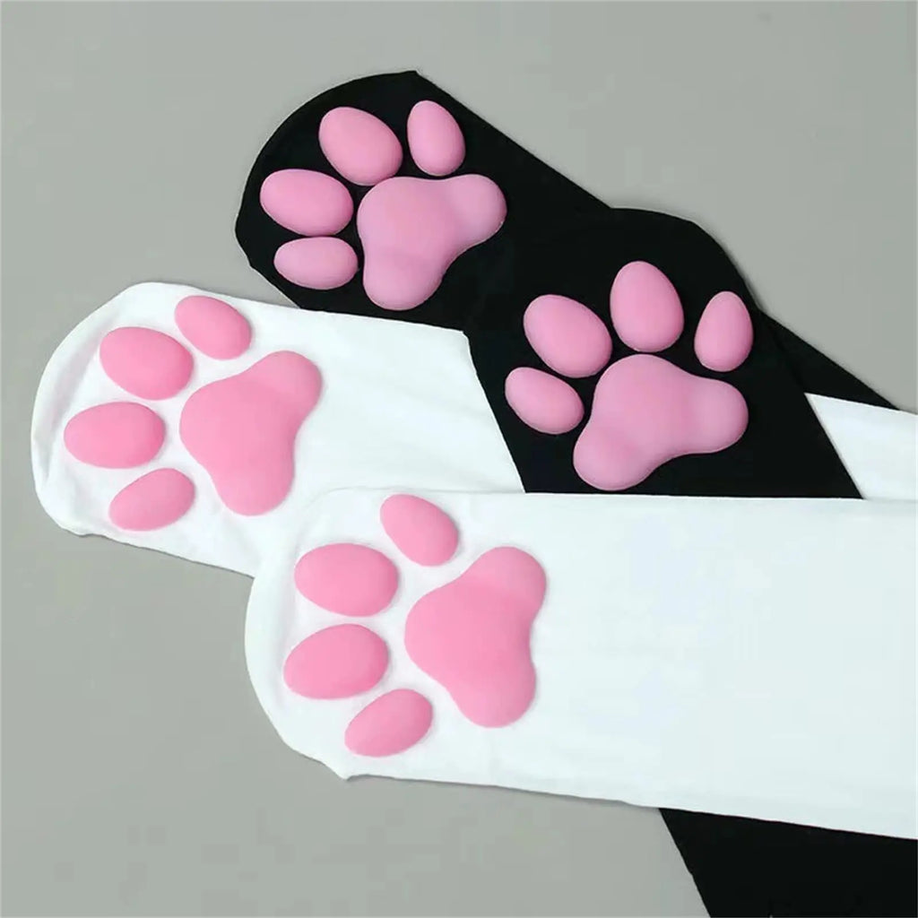 1 Pair 3D Cat Paw Meat Pad Knee High Socks, Home Floor Socks,Creative Funny Socks For Girls