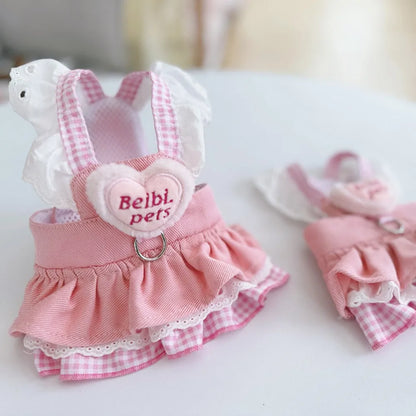 Pet Peach Heart Denim Skirt Dog Cat Pull Chest Back Clothes in Spring and Summer Breathable Dog Walking Harness Cat Collar