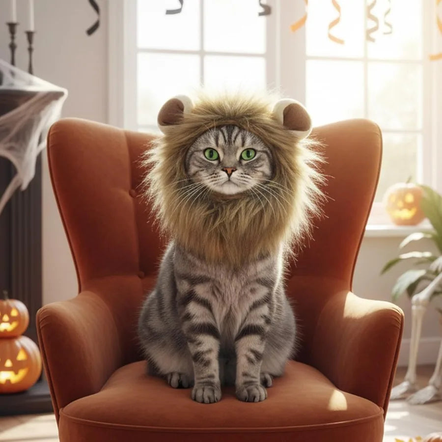 Cat Halloween Costumes Adjustable Lion Mane Wig Pet Costumes for Cats M