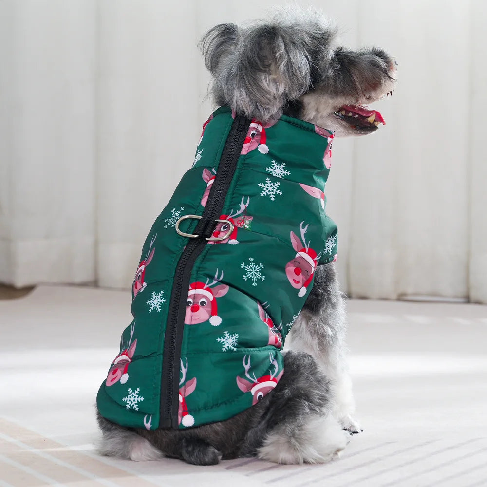 Christmas Dog Costume For Winter Festival Party Pet Jacket For Small Medium Dogs New Year Snowman Print Dogs Outfits With D-ring