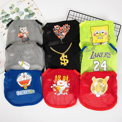 Summer Mesh Pet Dog Vest Cartoon Print Elastic Clothes for Small Dogs Lightweight Chihuahua Small Medium Puppy Cat Clothing