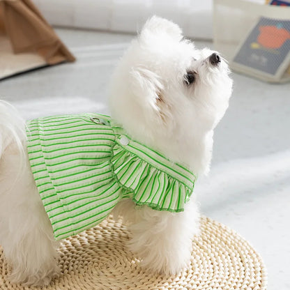 Spring/Summer Dog Stripe Traction Small Flying Sleeve Strap Dress Cat Dress Teddy Pet Dog Clothes Dog Dresses for Small Dogs
