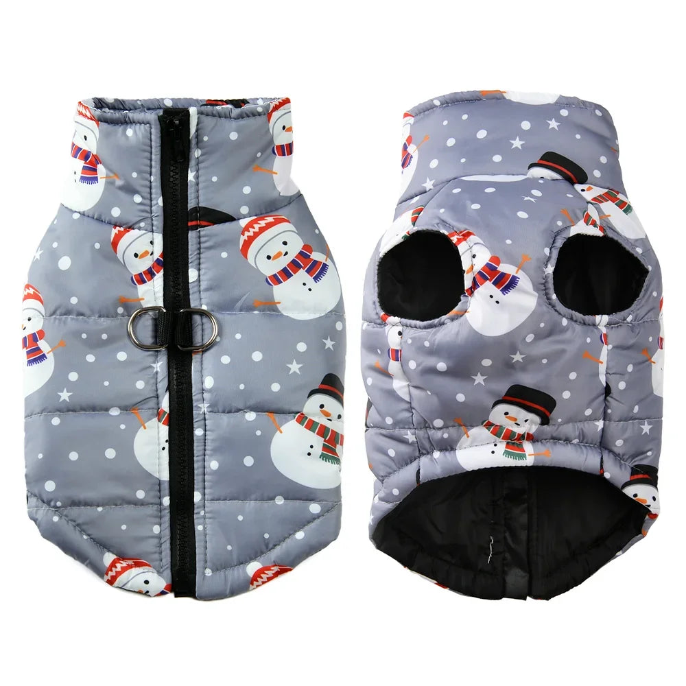 Christmas Dog Costume For Winter Festival Party Pet Jacket For Small Medium Dogs New Year Snowman Print Dogs Outfits With D-ring