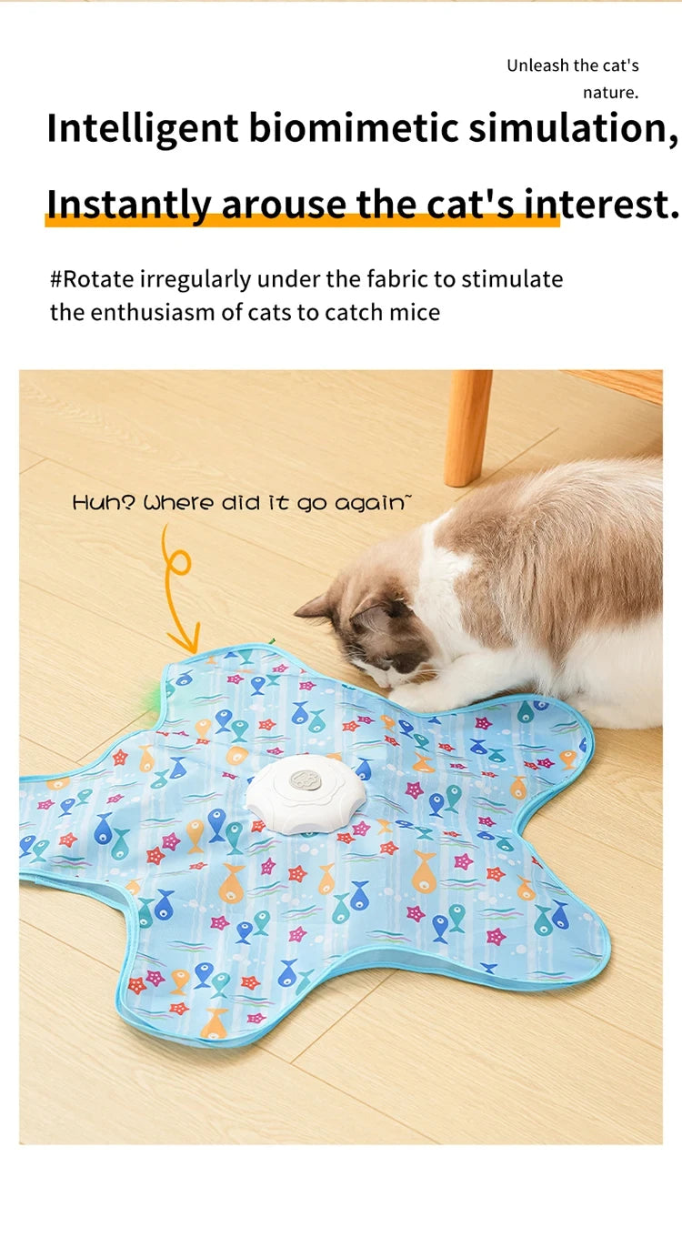Cat Toys Interactive Hide and Seek Cat Toy with Mouse Squeaky Motion Activated Moving Concealed Feathers Kitten Teaser Toy