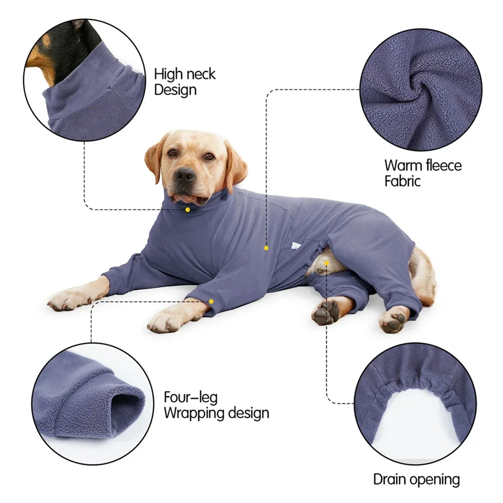 Warm Fleece Dog Coats 4-Legs Pajamas Pet Clothes for Small Medium Large Dogs Cold Weather Outfit Full Body Cover Dog Snowsuit