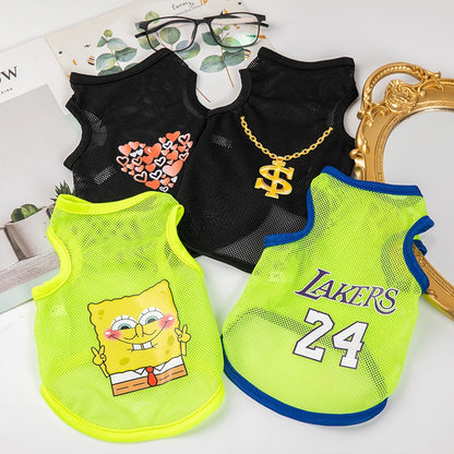 Summer Mesh Pet Dog Vest Cartoon Print Elastic Clothes for Small Dogs Lightweight Chihuahua Small Medium Puppy Cat Clothing