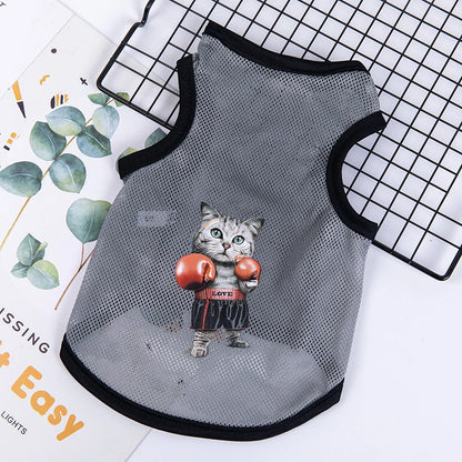 Summer Mesh Pet Dog Vest Cartoon Print Elastic Clothes for Small Dogs Lightweight Chihuahua Small Medium Puppy Cat Clothing